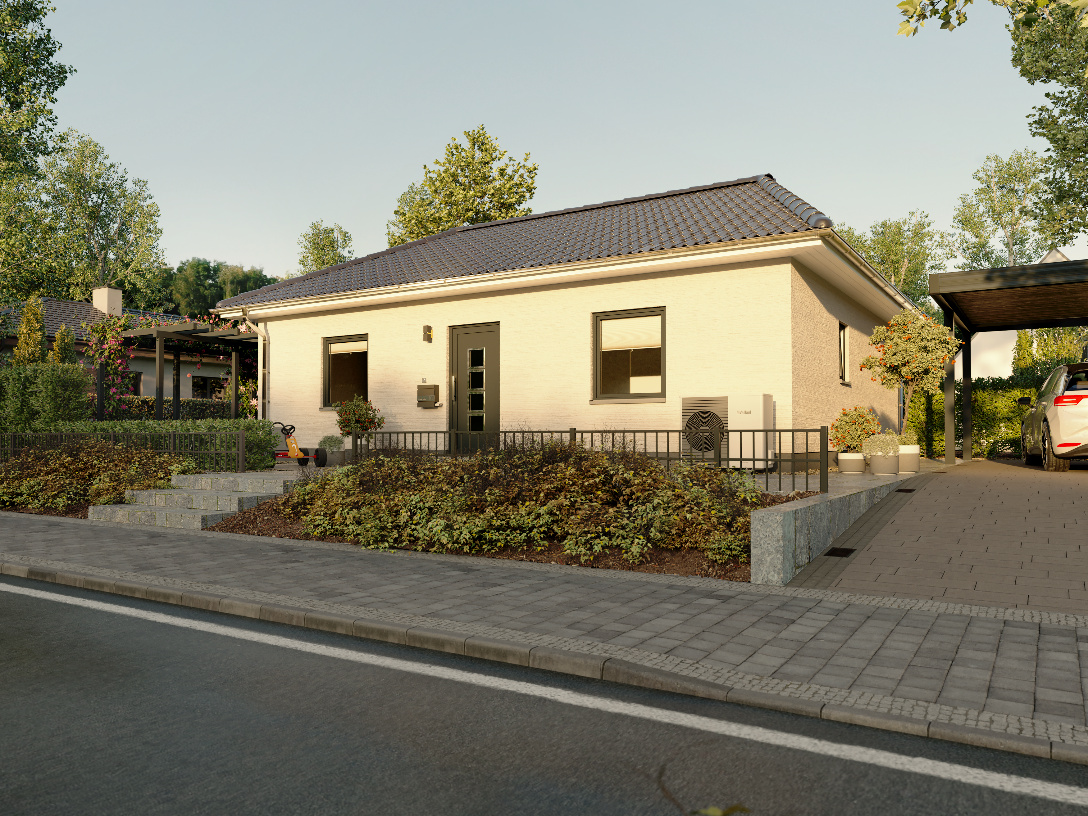 Bungalow als barrierefreies Singlehaus Ein Singlehaus im Bungalowstil mit offener Raumaufteilung, das Komfort und Barrierefreiheit auf einer Ebene vereint
